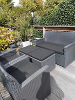 Wicker loungeset - bank, stoelen en hockers, Ophalen, 4 zitplaatsen, Gebruikt, Loungeset