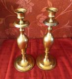 2 Brocante kandelaars set messing goud vintage klassiek, Minder dan 25 cm, Ophalen of Verzenden, Kandelaar, Brons of Koper
