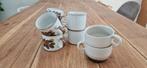 Vintage kopjes koffiemok met schotels gespikkeld glazuur, Ophalen, Zo goed als nieuw, Overige stijlen, Kop(pen) en/of Schotel(s)
