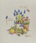 Borduurwerk, zijde, viooltjes, blauwe druifjes, vintage, Ophalen, Gebruikt, Handborduren, Overige typen