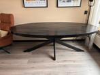 Ovale mango eettafel 220, Ophalen, Zo goed als nieuw, 6 tot 8 stoelen