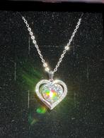 Zilveren ketting met 3 kt Moissanite hart. Met certificaat, Verzenden, Nieuw, Met edelsteen, Zilver