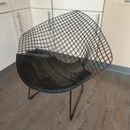 Diamond chair draadstoel zwart staal met lederen kussen, Huis en Inrichting, Fauteuils, Minder dan 75 cm, Ophalen of Verzenden