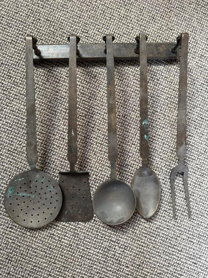 Massief Koperen Lepel Set - 40cm, Antiek en Kunst, Antiek | Keukenbenodigdheden, Ophalen of Verzenden