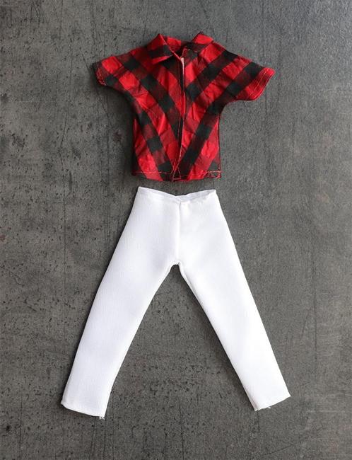 Barbie kleding nieuw - Ken witte broek rood geblokt overhemd, Kinderen en Baby's, Speelgoed | Poppen, Nieuw, Barbie, Ophalen of Verzenden