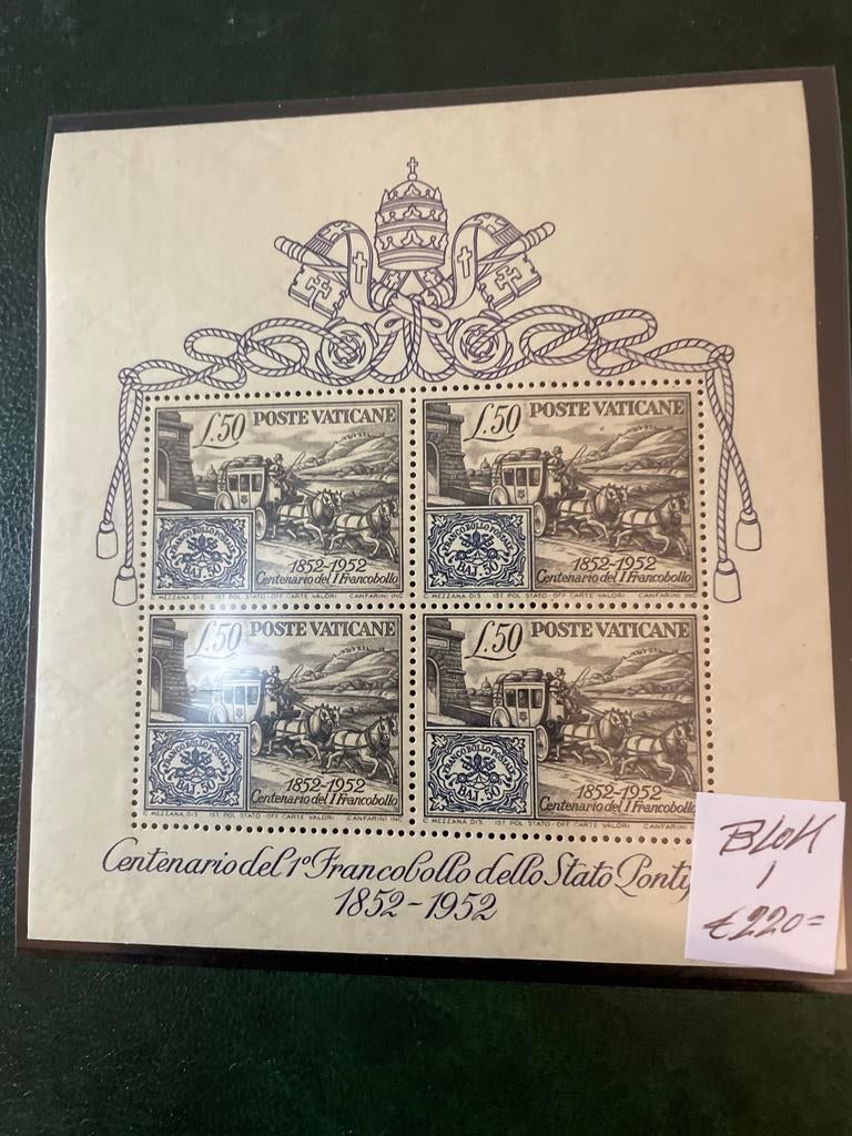 Blok 1 - Vaticaan postfris, Postzegels en Munten, Postzegels | Volle albums en Verzamelingen, Ophalen of Verzenden, Nederland en Buitenland
