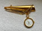 Claudio Calli Goudkleurige broche horloge chique met strass, Overige merken, Zakhorloge, Staal, Ophalen of Verzenden