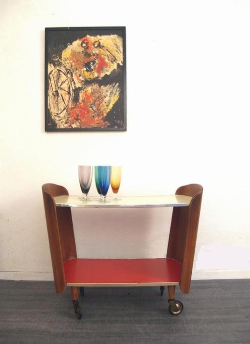 Jaren 50 plywood serveerwagen trolley - mid century design, Antiek en Kunst, Kunst | Designobjecten, Ophalen