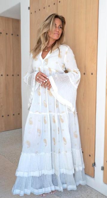 Lange witte Ibiza jurk xl maxi dress ivoor met goud ibzmode beschikbaar voor biedingen