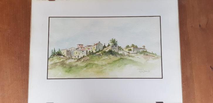 Aquarel stad Cabris, Antiek en Kunst, Kunst | Schilderijen | Klassiek, Ophalen of Verzenden