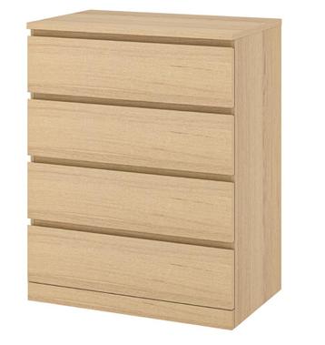 (3x) Ladekast met 4 lades, MALM, eiken 80 x 100 cm