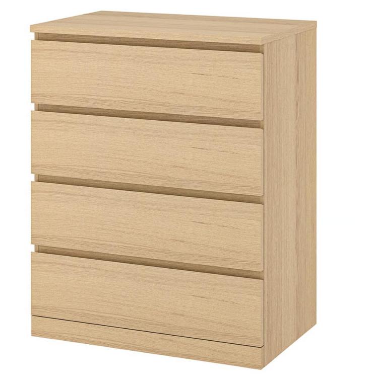(3x) Ladekast met 4 lades, MALM, eiken 80 x 100 cm, Huis en Inrichting, Kasten | Ladekasten, Zo goed als nieuw, 100 tot 150 cm