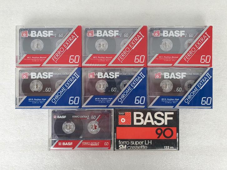 Lot van 8 BASF cassettes, Cd's en Dvd's, Cassettebandjes, Nieuw in verpakking, Origineel, Overige genres, 2 t/m 25 bandjes, Ophalen of Verzenden