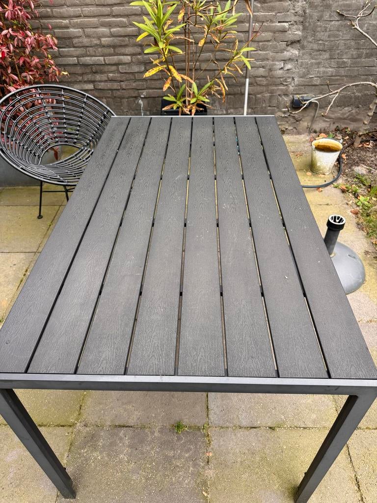 Zwarte tuintafel 1.40m x 80cm, Ophalen, Gebruikt, Rechthoekig, Metaal
