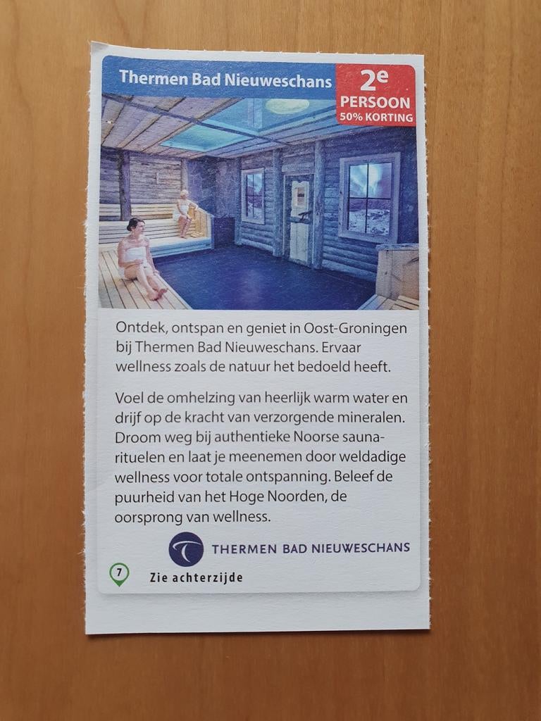 Thermen Bad Nieuweschans 2e persoon 50% korting, Twee personen, Kortingsbon, Spa of Sauna
