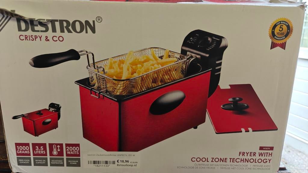 Bestron Frituurpan 3,5L met Cool Zone Technologie, 3 tot 4 liter, Ophalen, Nieuw, Uitneembare binnenpan