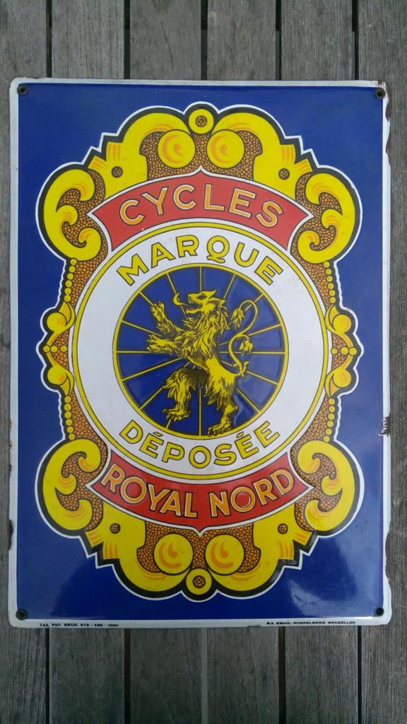 Emaille plaat Royal Nord Cycles 1938, Ophalen of Verzenden