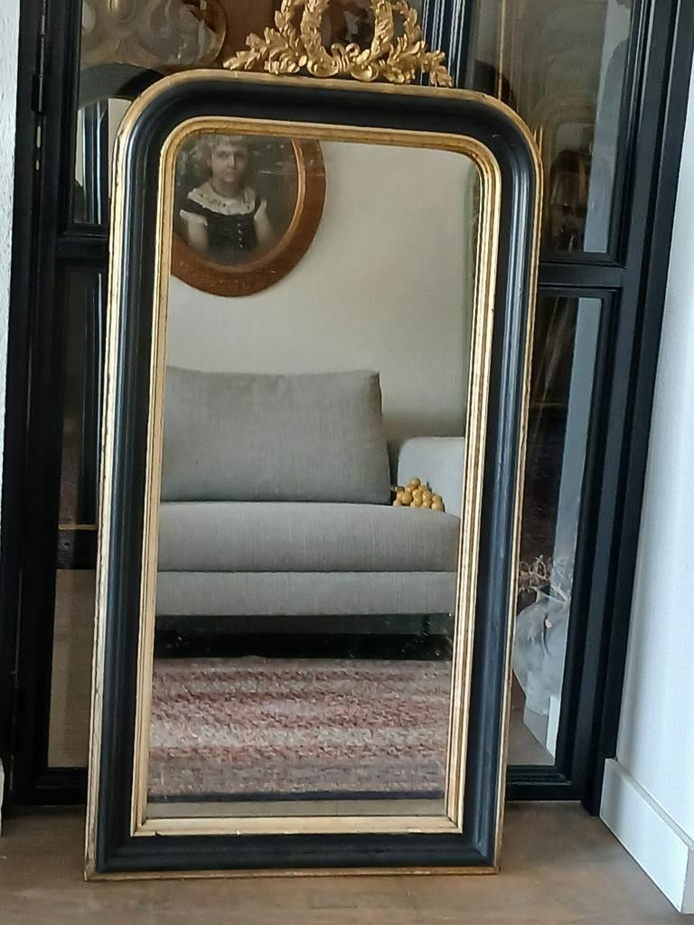 Stijlvolle Grote Antieke Franse Spiegel Kuifspiegel, Ophalen, Rechthoekig, 50 tot 100 cm