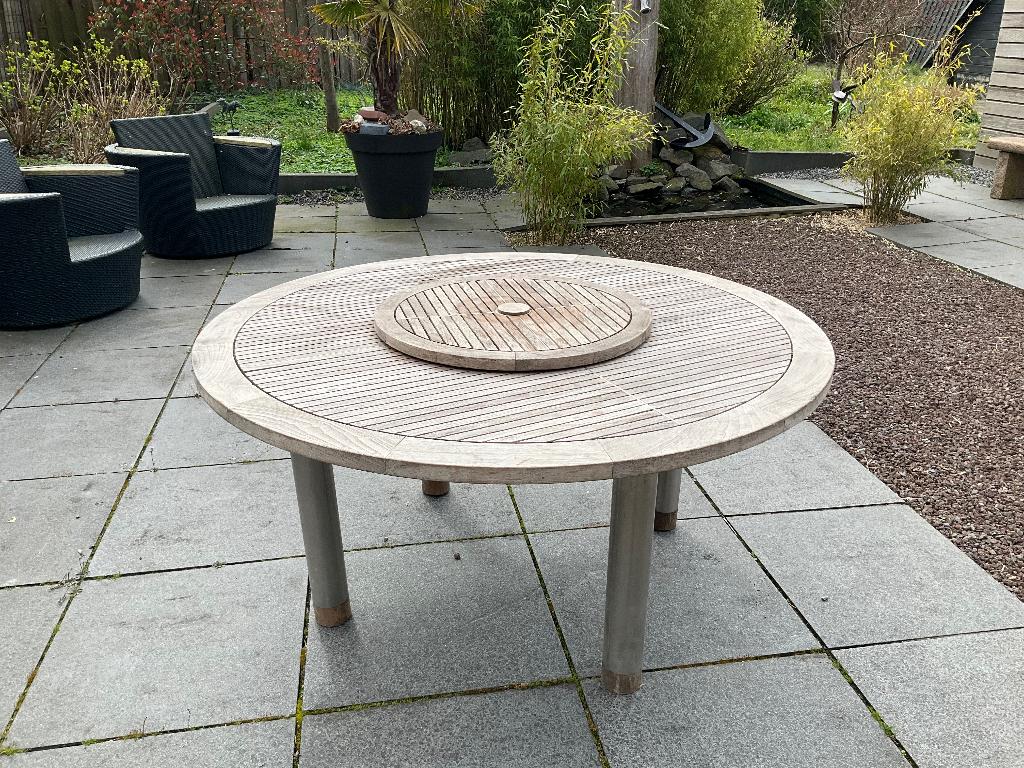 Ronde design tuintafel, Tuin en Terras, Tuintafels, Ophalen, Gebruikt, Rond, Hout