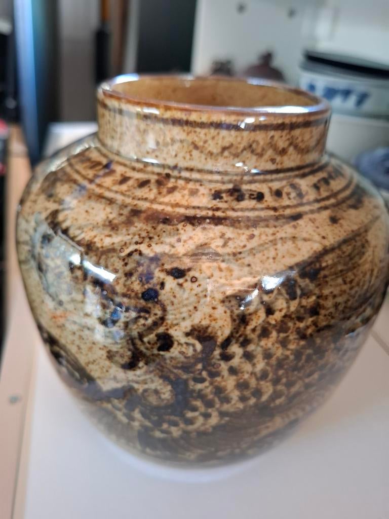 Aardewerken pot met bruine spikkels en patronen, Antiek en Kunst, Antiek | Keramiek en Aardewerk, Ophalen of Verzenden
