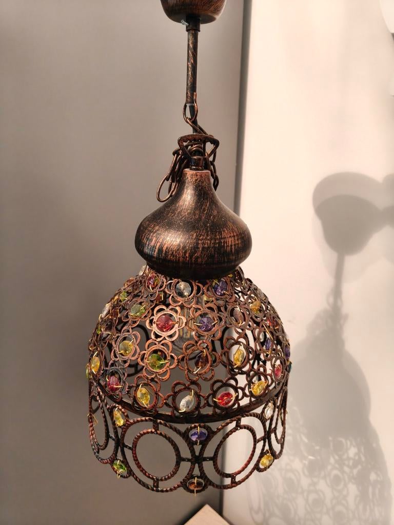 Oosterse hanglamp met kleurrijke kralen, Huis en Inrichting, Lampen | Hanglampen, Overige materialen, Ophalen of Verzenden, Zo goed als nieuw