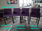 4 Hoge comfortabele barkrukken paars met armleuningen, 4 krukken, Ophalen, Zo goed als nieuw, 90 cm of meer