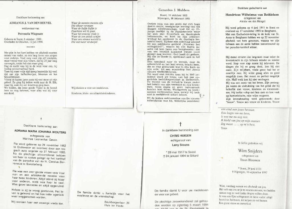 9 Bidprentjes uit: Soest/ Soestdijk of Soesterberg, Verzenden, Bidprentje