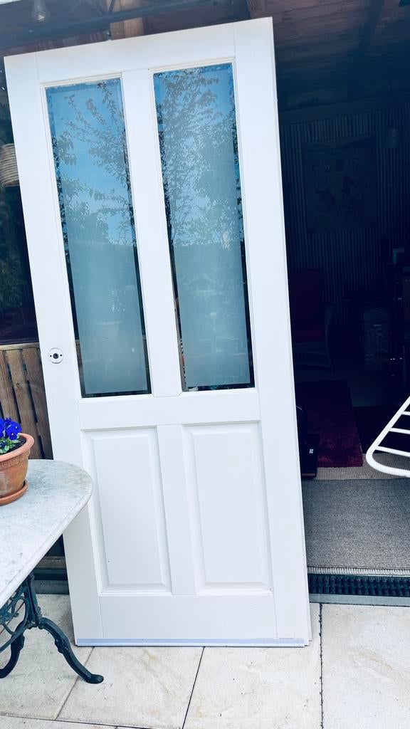 Massieve opdek binnendeur met glas, Doe-het-zelf en Verbouw, Deuren en Horren, Ophalen, Gebruikt, 80 tot 100 cm, Binnendeur