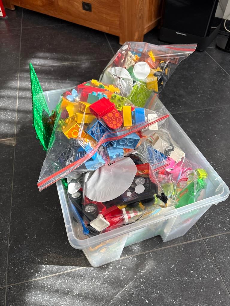 Grote partij Duplo en Lego blokken met grondplaat, Ophalen, Gebruikt, Duplo, Inclusief accessoires