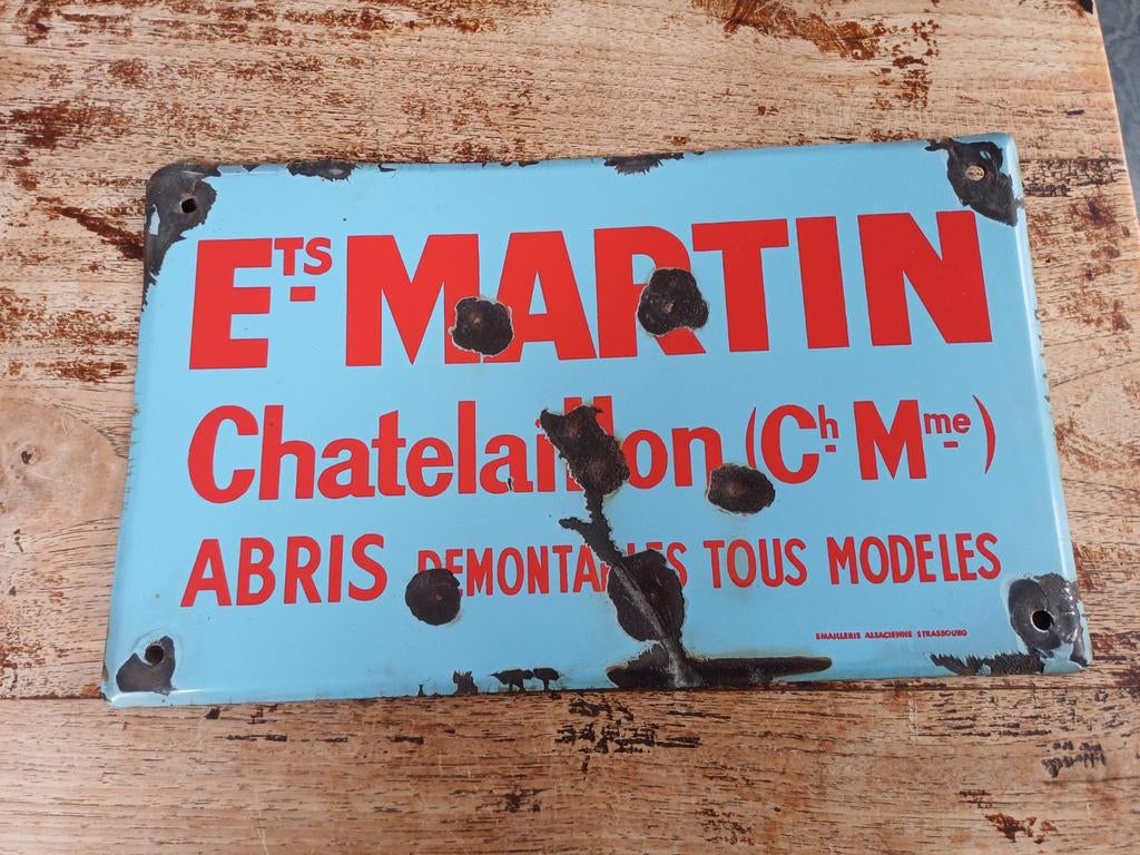 Emaille reclamebord Ets Martin Chatelaillon, Gebruikt, Ets Martin, Ophalen of Verzenden, Ets Martin