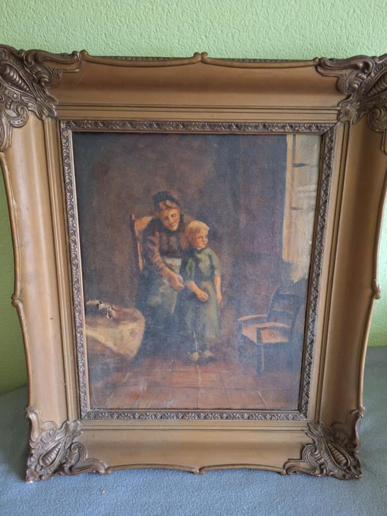 Schilderij met vrouw en kind in lijst, Ophalen