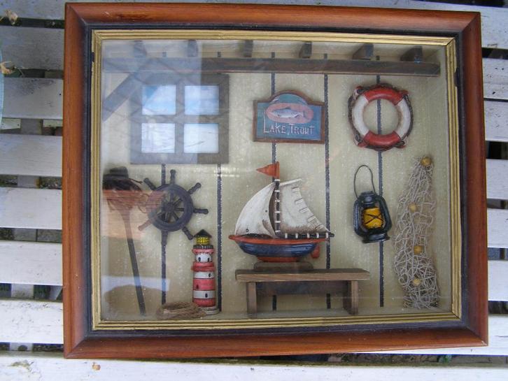Showcase 3 d vitrine scheepvaart, erg veel details 34x28x6cm, Huis en Inrichting, Woonaccessoires | Schilderijen, Tekeningen en Foto's