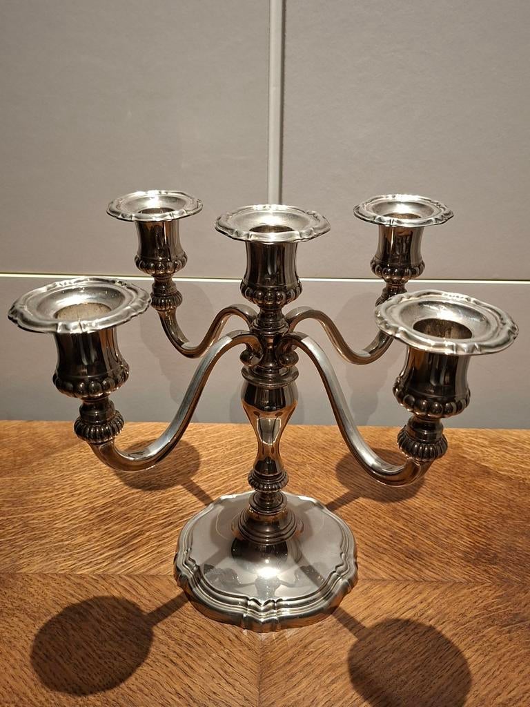 Oude zilverkleurige kandelaar, Ophalen of Verzenden