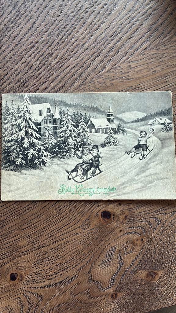 Kinderen op slee. Van de berg af., Verzamelen, Ophalen of Verzenden, Voor 1920, Gelopen, Kinderen