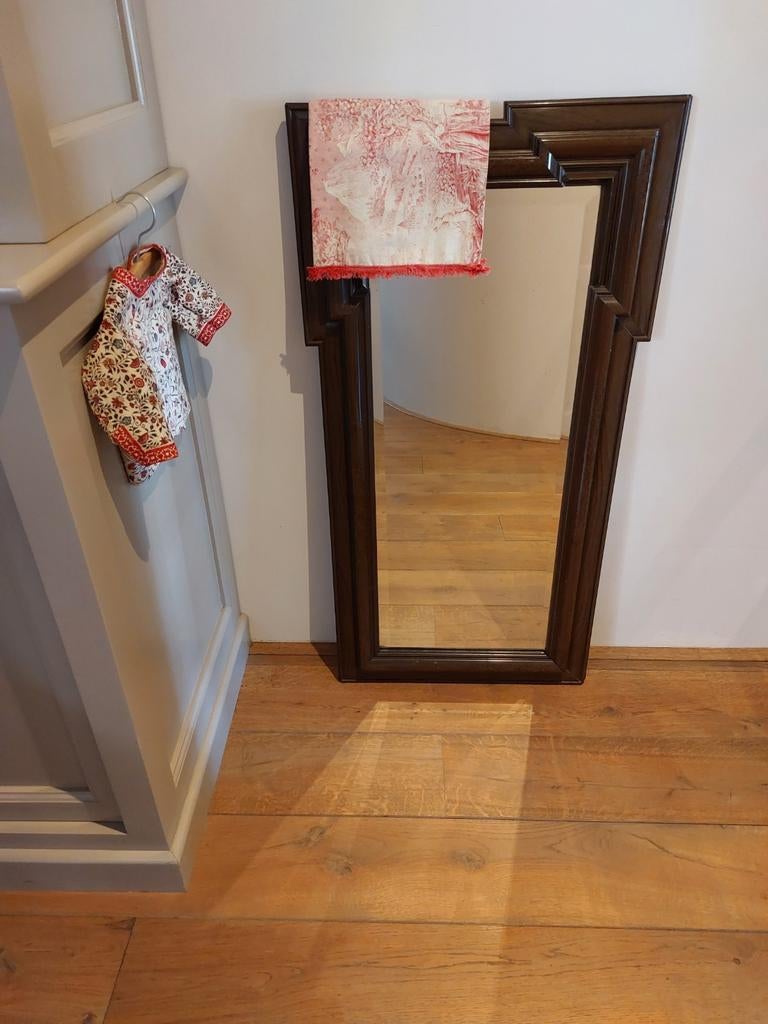 Prachtige, antieke Art Deco wandspiegel - houten lijst, Ophalen, Rechthoekig, 50 tot 100 cm, 100 tot 150 cm