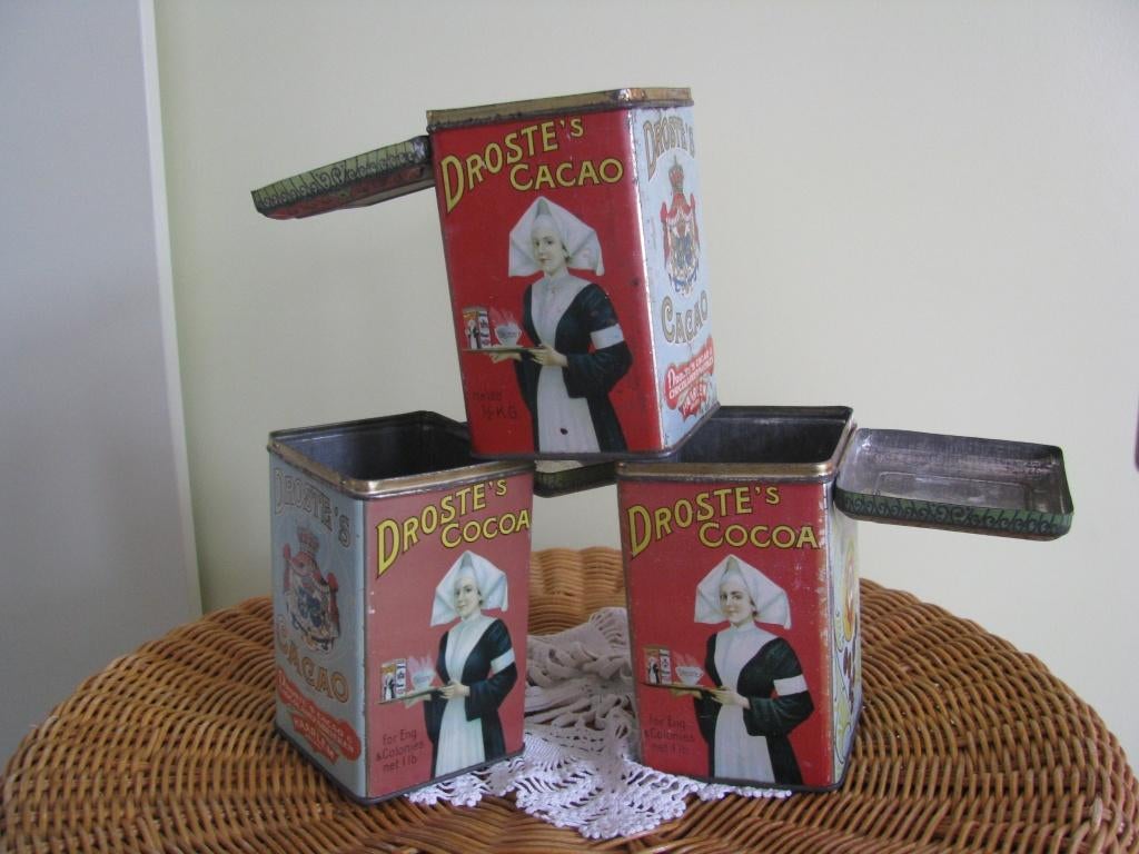 Droste * 3 x blik * scharnier deksel * van LANG geleden *, Ophalen of Verzenden, Gebruikt, Overige, Droste