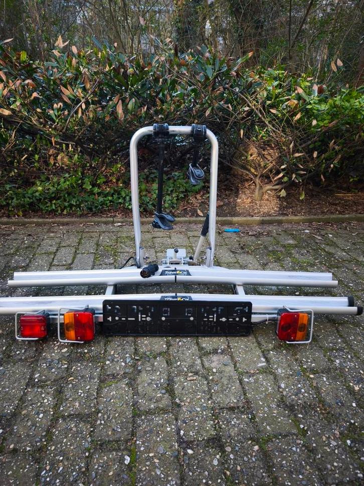 Travel&Co Kantelbare Fietsendrager voor E-bikes, Auto diversen, Fietsendragers, Gebruikt, Trekhaakdrager, 2 fietsen, Elektrische fiets