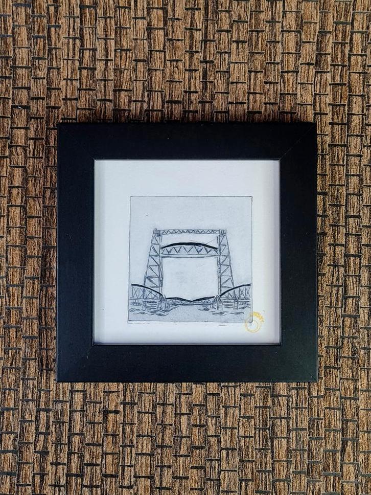 Ets De Hef Rotterdam 10x10 cm inclusief lijst, Huis en Inrichting, Woonaccessoires | Schilderijen, Tekeningen en Foto's, Nieuw