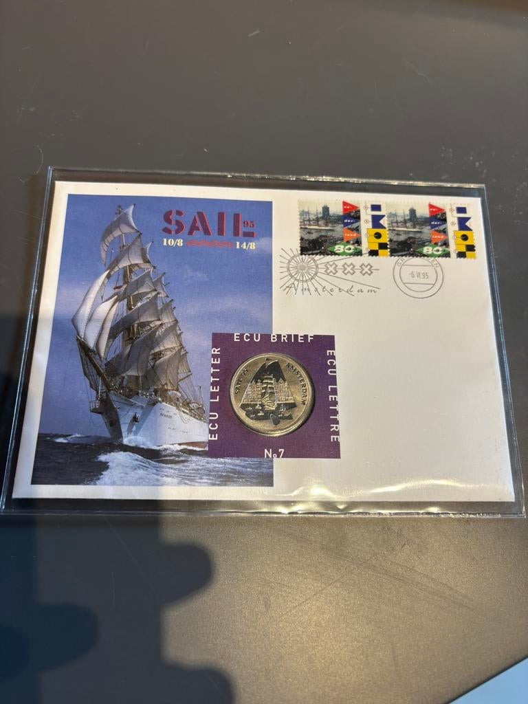 SAIL 95 Amsterdam ECU-brief No. 7 met penning /munt, vintage, Postzegels en Munten, Munten | Europa | Euromunten, Ophalen, Overige landen