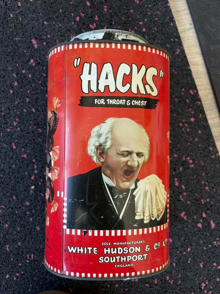 Vintage HACKS blik White Hudson Southport throat & chest, Verzenden, Zo goed als nieuw, Overige