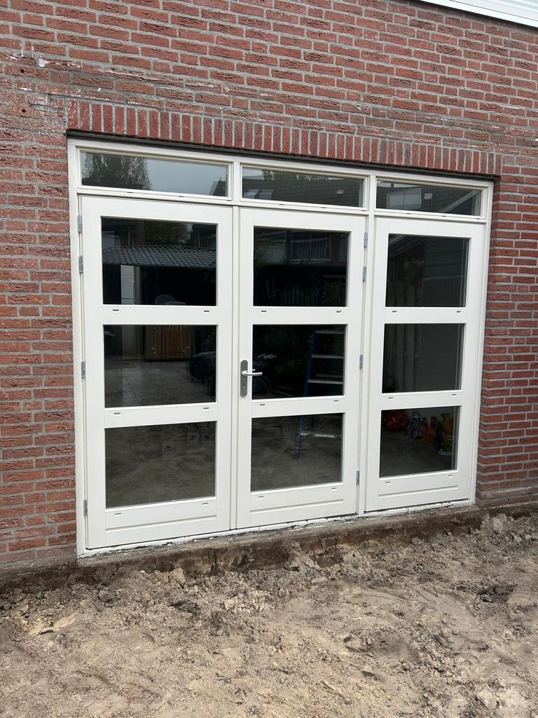 Hardhouten tuindeur kozijn met dubbel glas, Ophalen, Gebruikt, Buitendeur, Hout