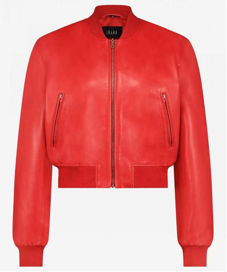 IBANA ROOD LEREN BOMBER JACK 42, Kleding | Dames, Jassen | Zomer, Zo goed als nieuw, Maat 42/44 (L), Rood, Verzenden