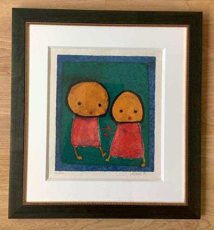 Giovanni Vetere. Zeefdruk. "Sorellini (kleine broertjes)", Antiek en Kunst, Kunst | Litho's en Zeefdrukken, Ophalen of Verzenden