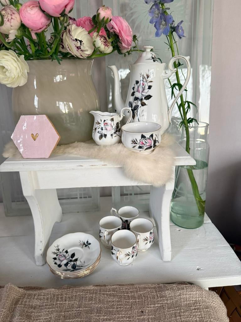 Royal Albert Queens messengers 4 pers koffie servies, Ophalen, Gebruikt, Verzilverd, Porselein