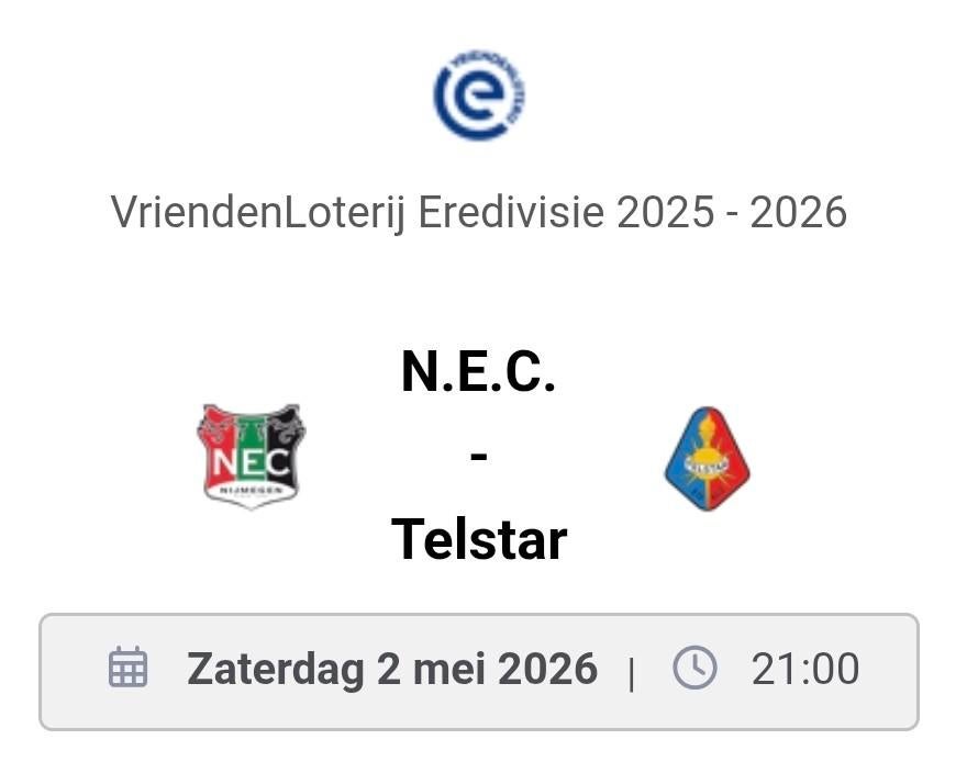 Ticket N.E.C. -Telstar. NEC, Tickets en Kaartjes, Eén persoon