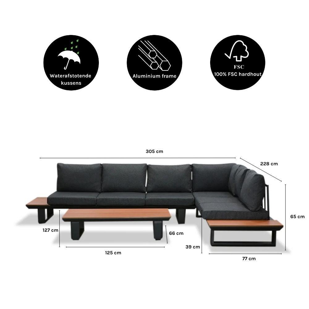 Nevada hoek loungeset | aluminium + polywood | 305x228cm, Ophalen, 6 zitplaatsen, Bank, Aluminium