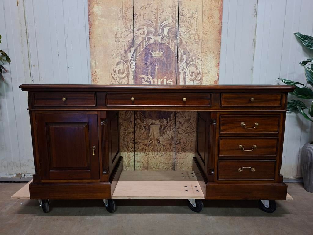 Klassiek Engels bureau, schrijftafel, desk, uniek smal, Huis en Inrichting, Bureaus, Ophalen of Verzenden, Zo goed als nieuw