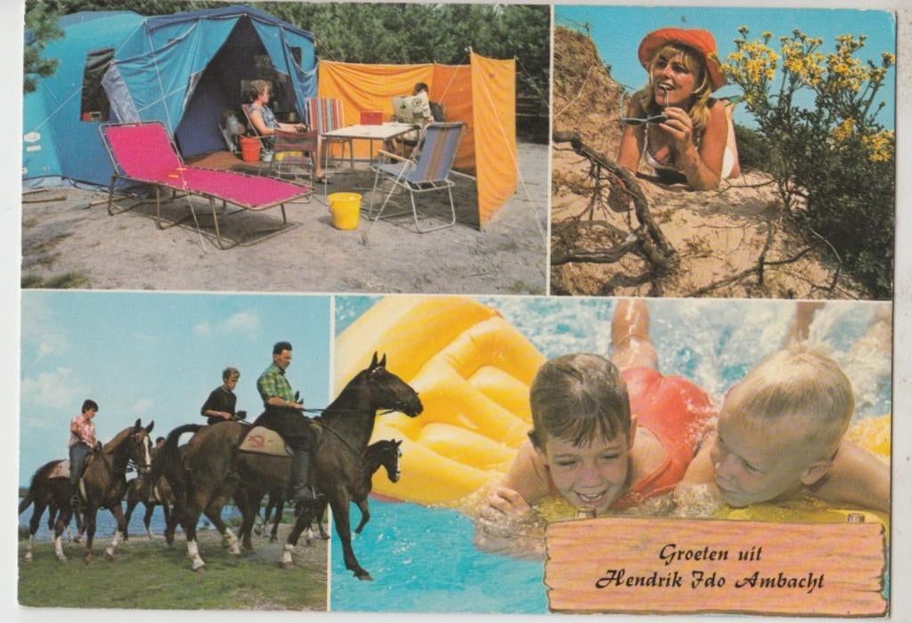 Hendrik Ido Ambacht 5 luik Kamperen Paarden  gelopen 1989, Verzamelen, Ansichtkaarten | Nederland, Ophalen of Verzenden, 1960 tot 1980