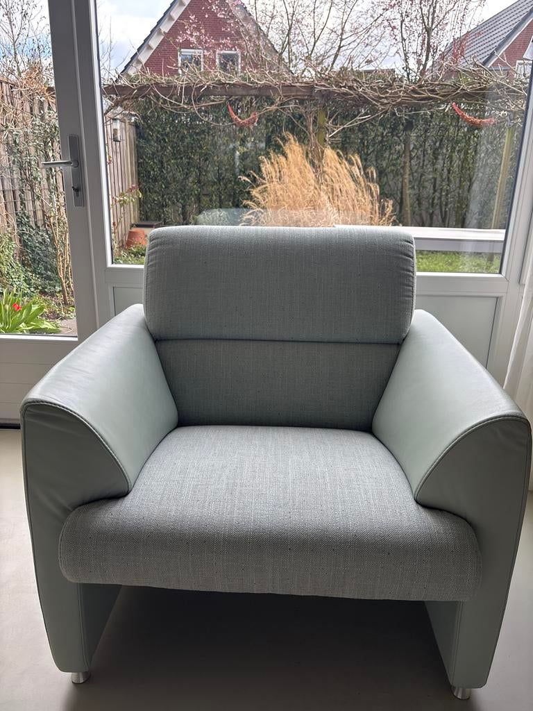 Montel fauteuil - leer en stof, Ophalen, Gebruikt, Minder dan 75 cm, Leer