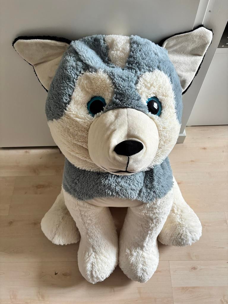 Grote Knuffelhond XXL - Husky, Grijs, Zo goed als nieuw, Groot (groter dan 80 cm), Hond
